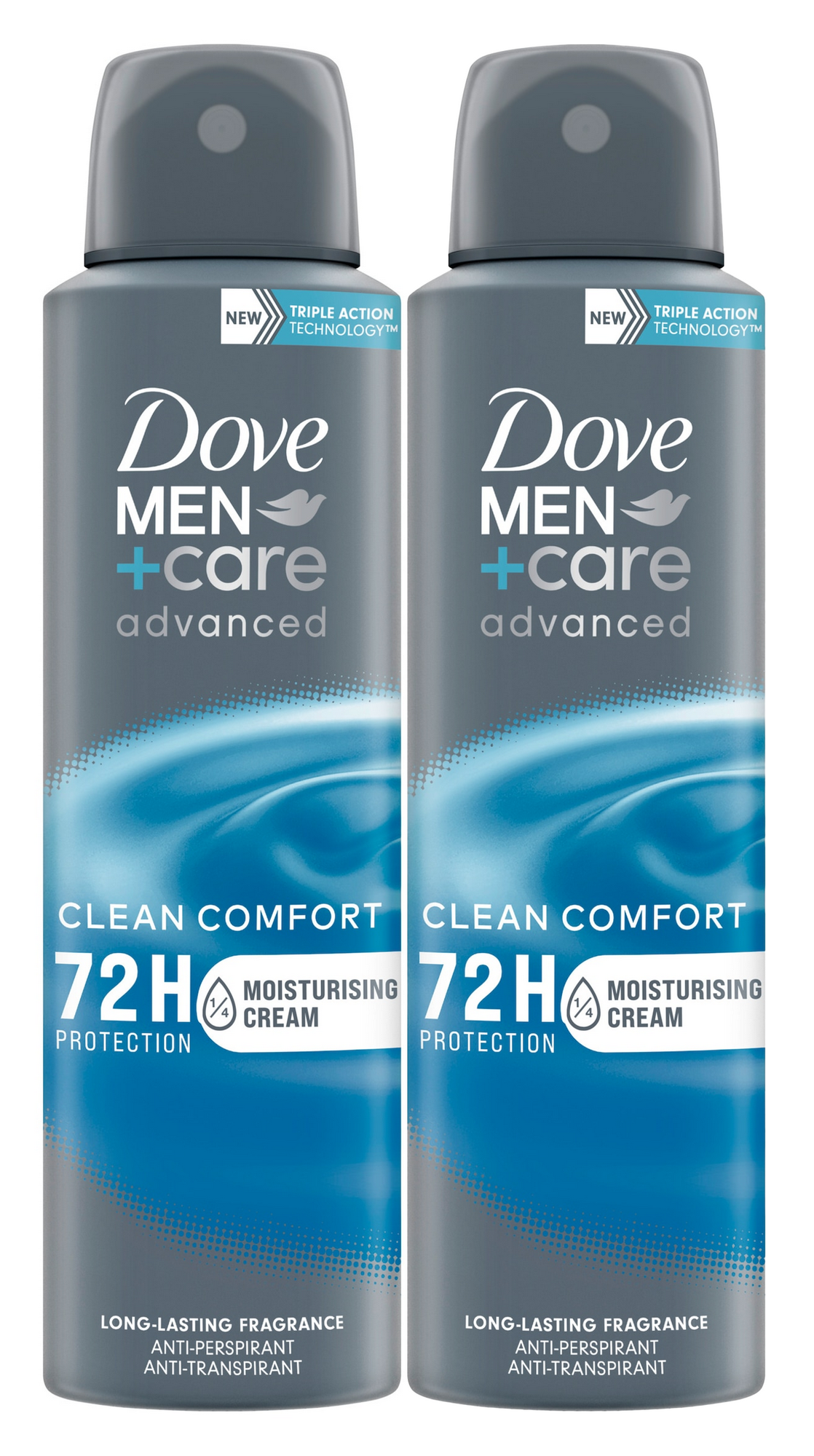 DOVE FOR MEN CLEAN COMFORT 72 HOUR ANTI-PERSPIRANT 150ML TWIN PACK