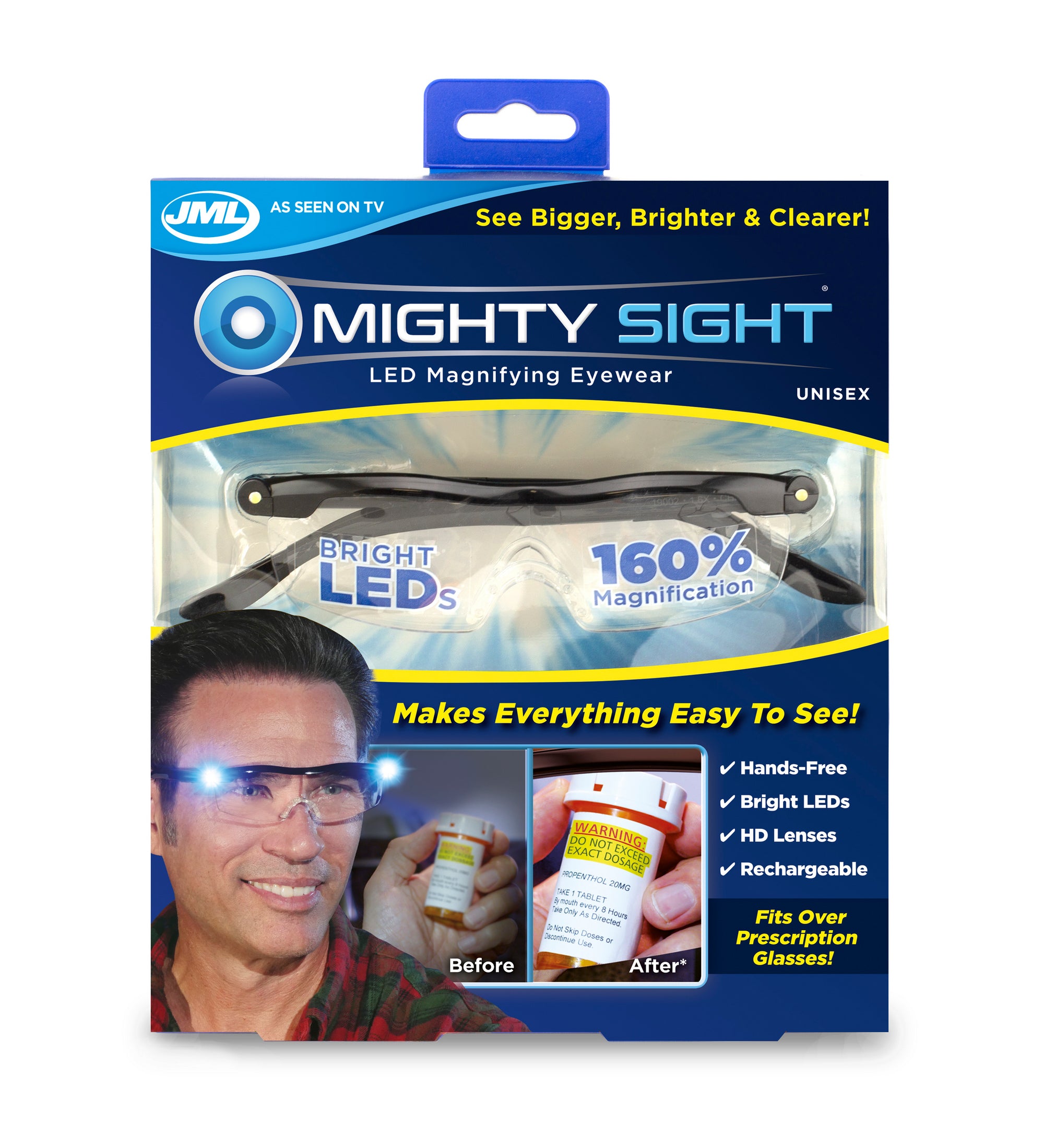 Magnifying Glasses LED Light Vision Enhancing Mighty Sight 160%  Magnifcation USB - As Seen On TV