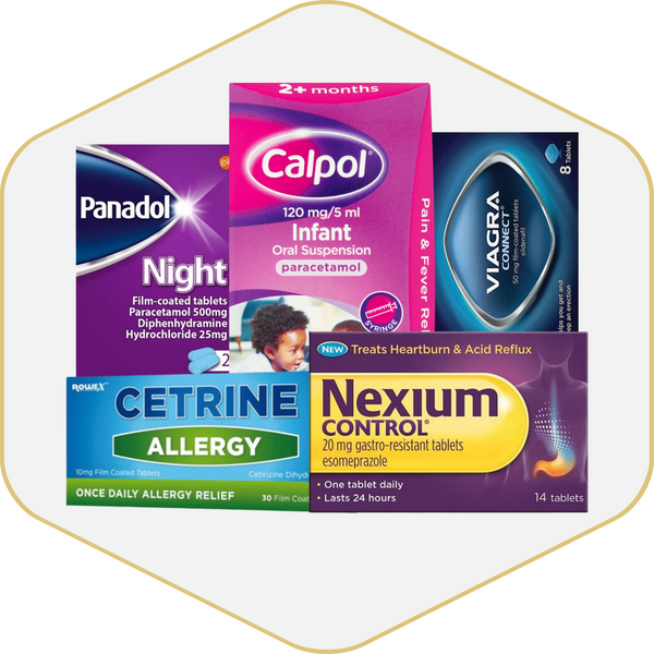 Collection of various products on a white background.