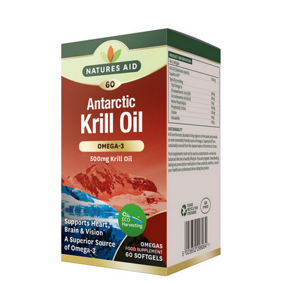 Natures Aid Krill Oil 500mg 100% Pure Omega -3 60 softgels