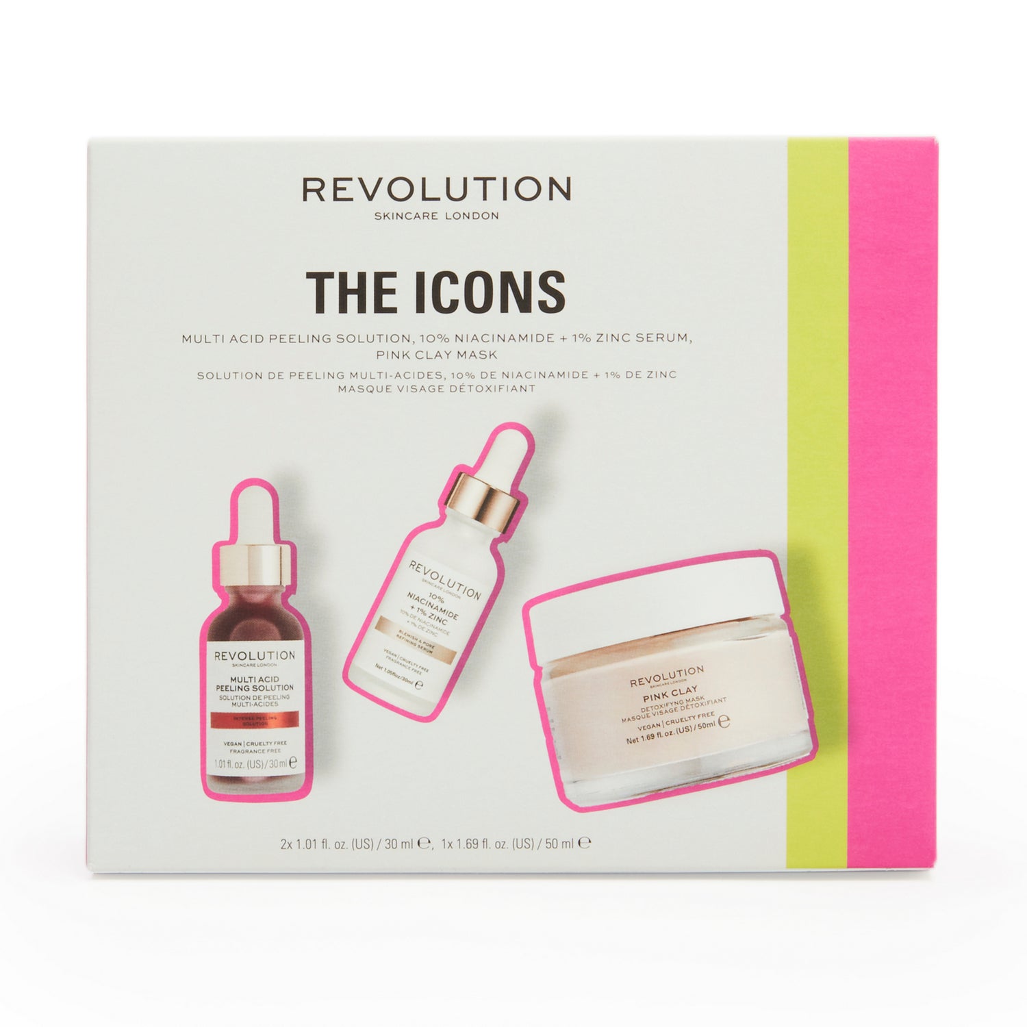 REVOLUTION SKINCARE THE ICONS COLLECTION 3 PIECE SET BOX