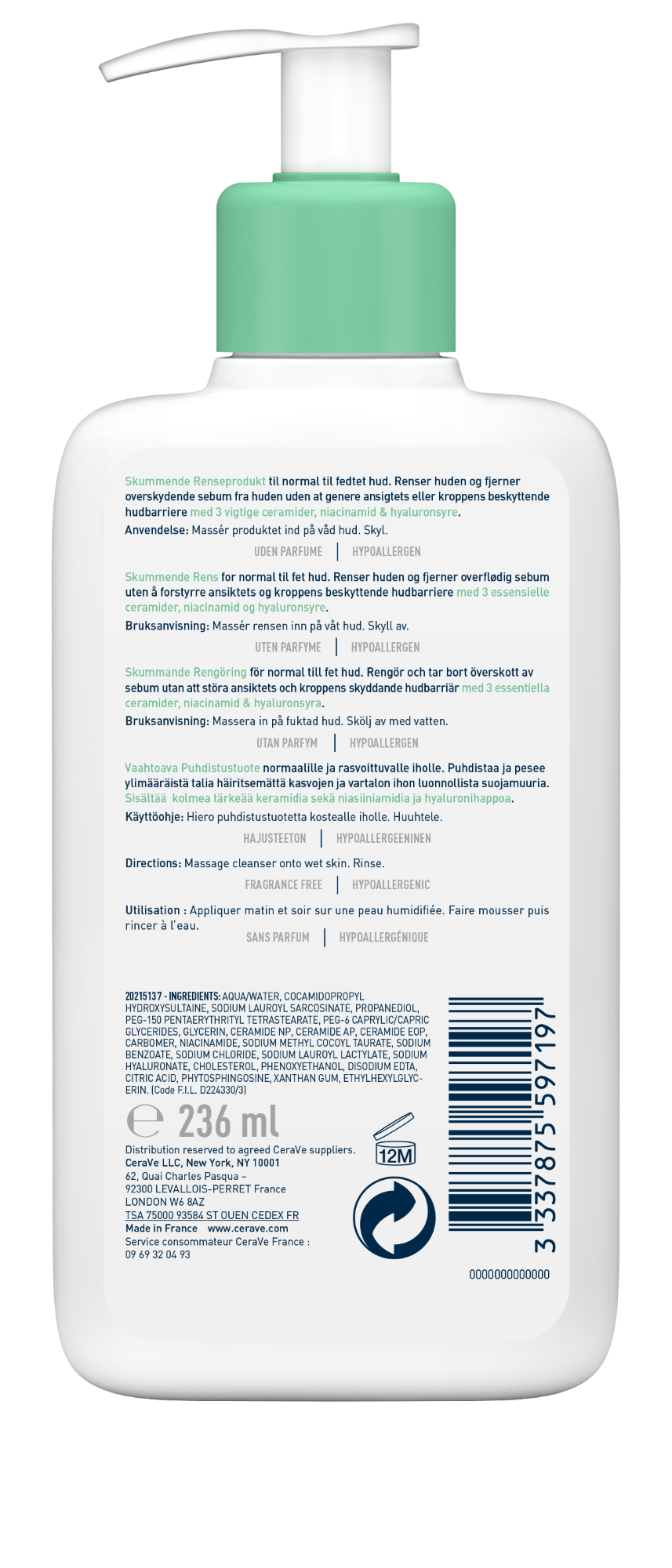 Cerave foaming best sale cleanser ingredientes