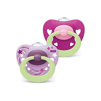 NUK Happy Night Boys Silicone Soother Twin Pack Pink