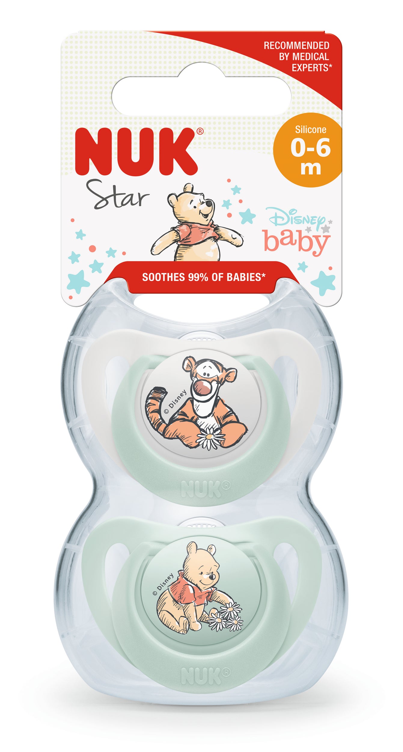NUK Winnie The Pooh Star Silicone Size 1 Soother 2 Pack