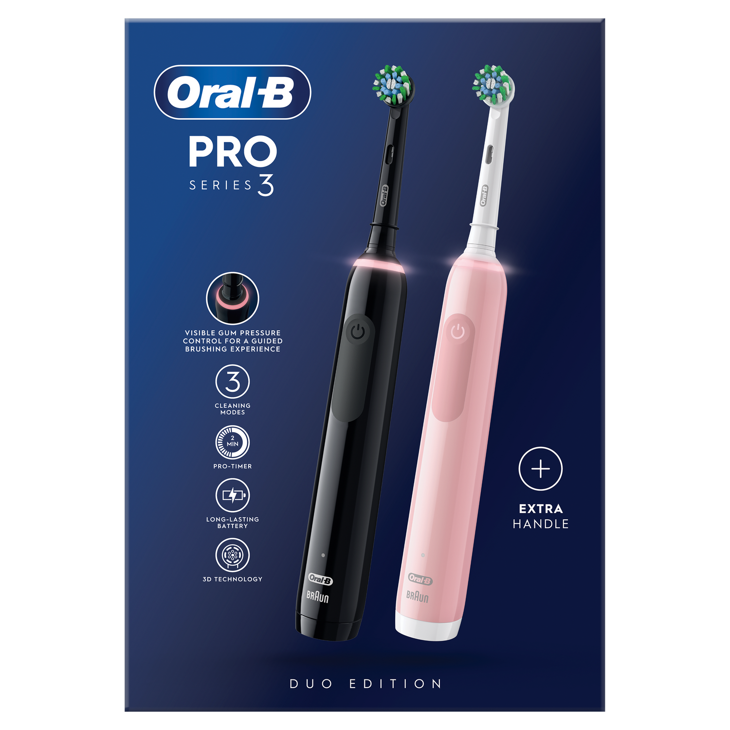 Oral B Pro 3 3900 Black & Pink Duo Toothbrush Set