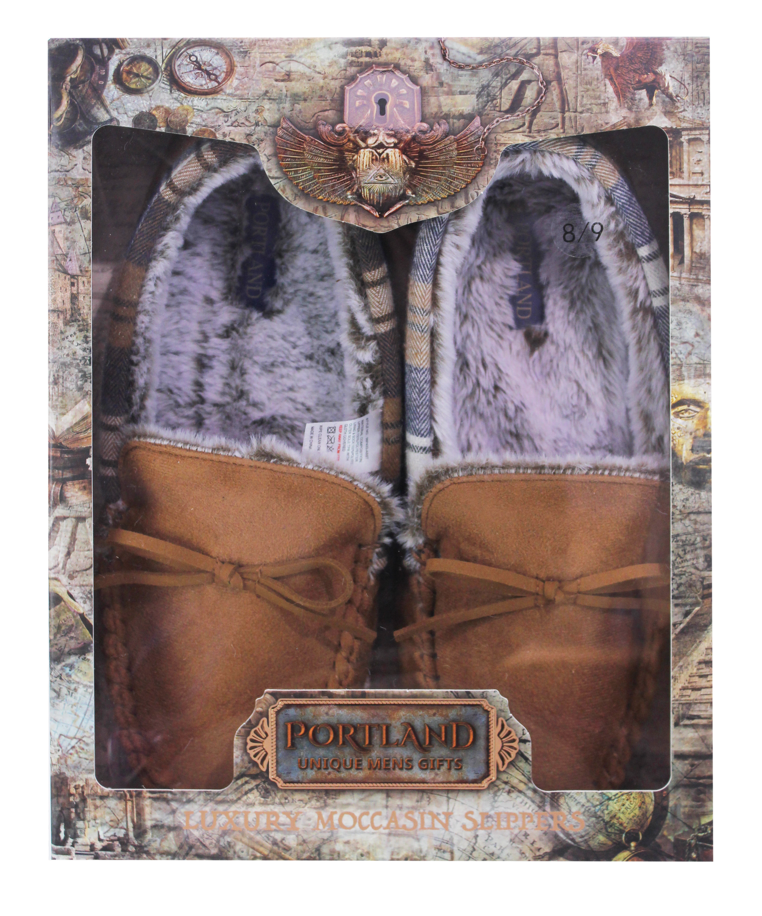 Mens Luxury Moccasin Slippers Tan Size 8 9