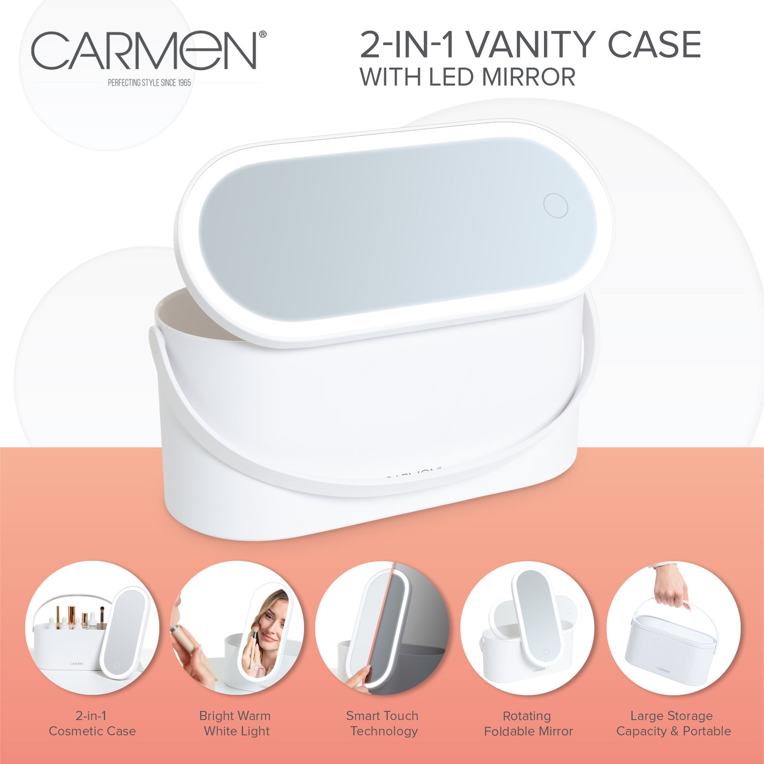 Carmen Cosmetic Storage With Led Mirror White packshot 2