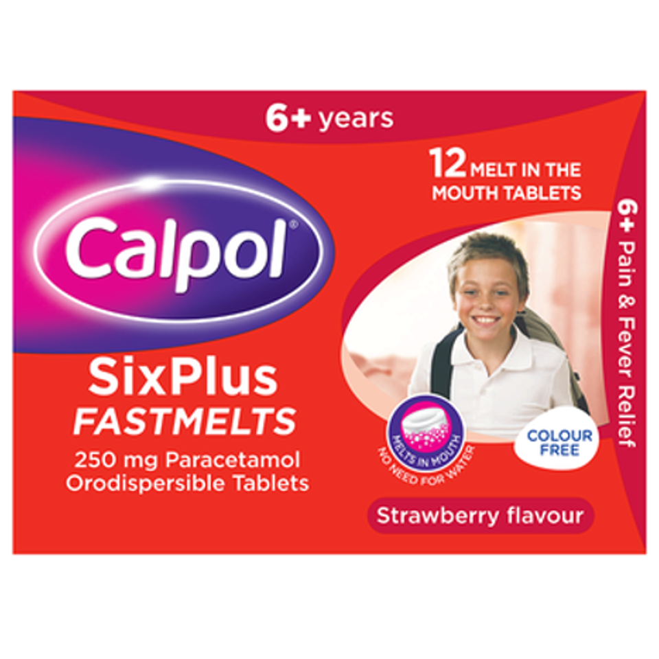 Calpol Fastmelts 250mg Colour Free Tabs 12s | Next Day Shipping