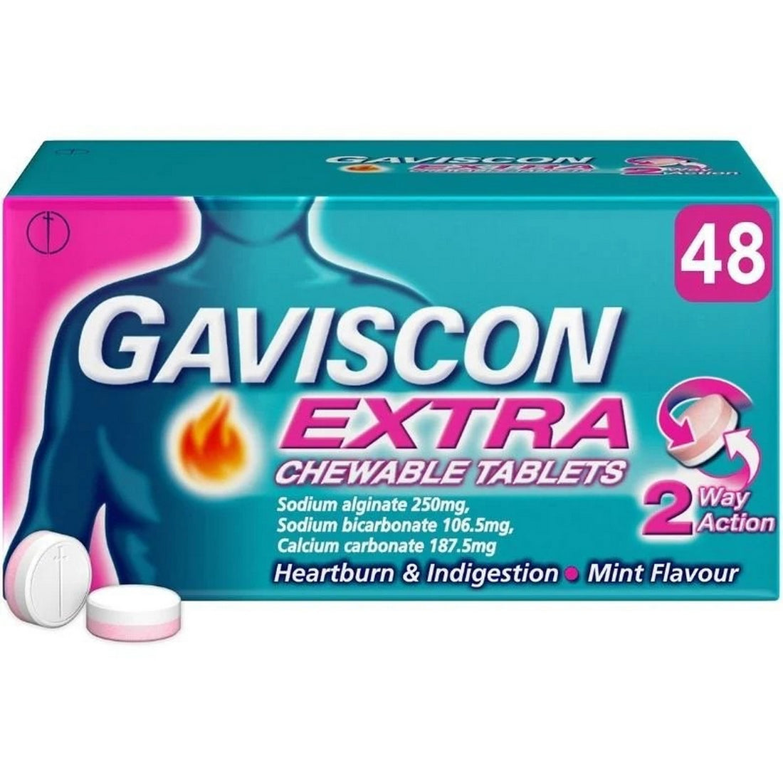 Gaviscon Extra Chewable Tablets Mint Flavour 48&
