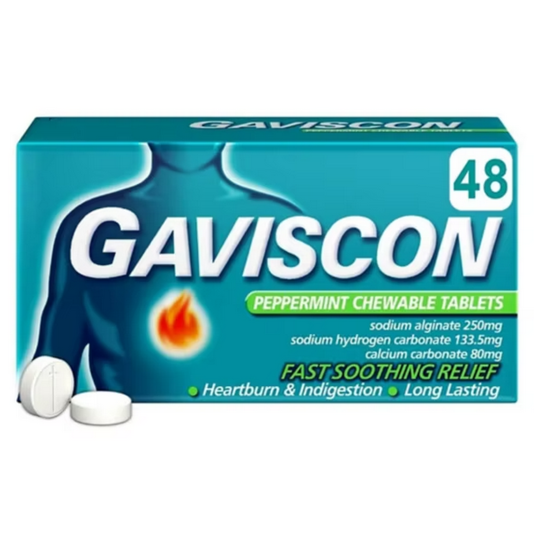 Gaviscon Heartburn &amp; Indigestion Relief Tablets, Peppermint Flavour