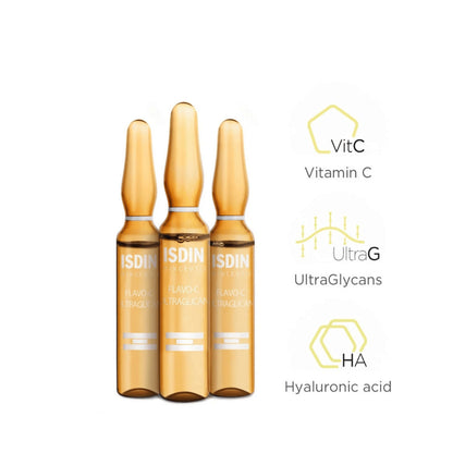 ISDIN Isdinceutics Flavo-C Ultraglican Daily Antioxidant Serum 3 bottles, contains vitamin c, ultraglycans, hyaluronic acid