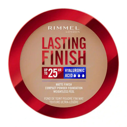 Rimmel London Lasting Finish compact powder foundation with red lid on a white background