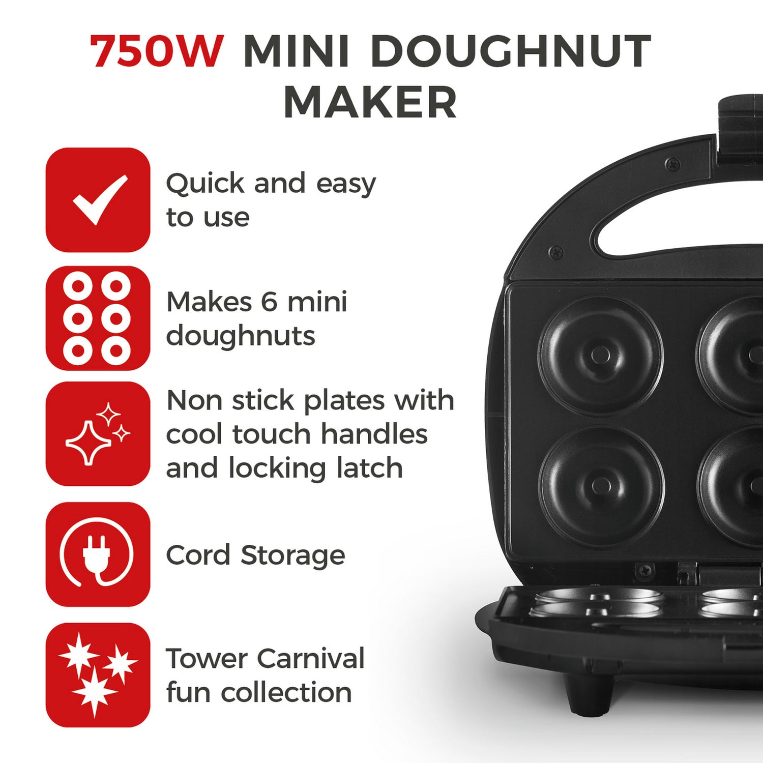 Tower 750W Mini Donut Maker Info 1