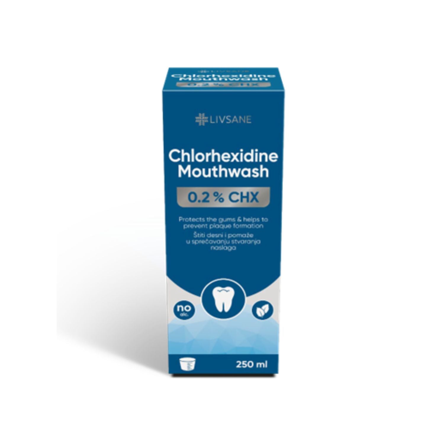 LIVSANE Chlorhexidine Mouthwash packaging on a white background