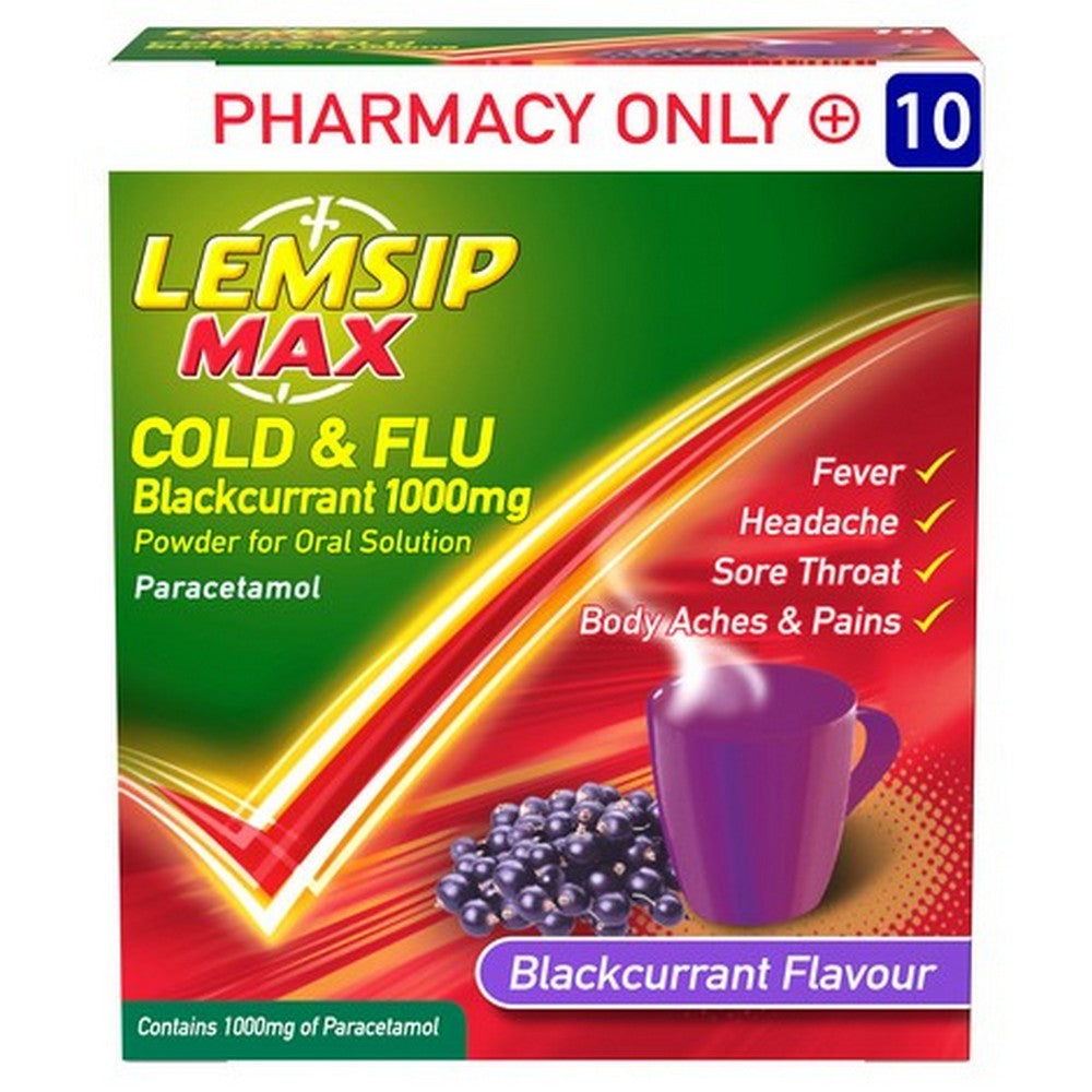 Lemsip Max Cold &amp; Flu Blackcurrant 1000mg 10 Sachets