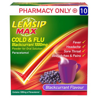 Lemsip Max Cold &amp; Flu 10 Sachets Blackcurrant