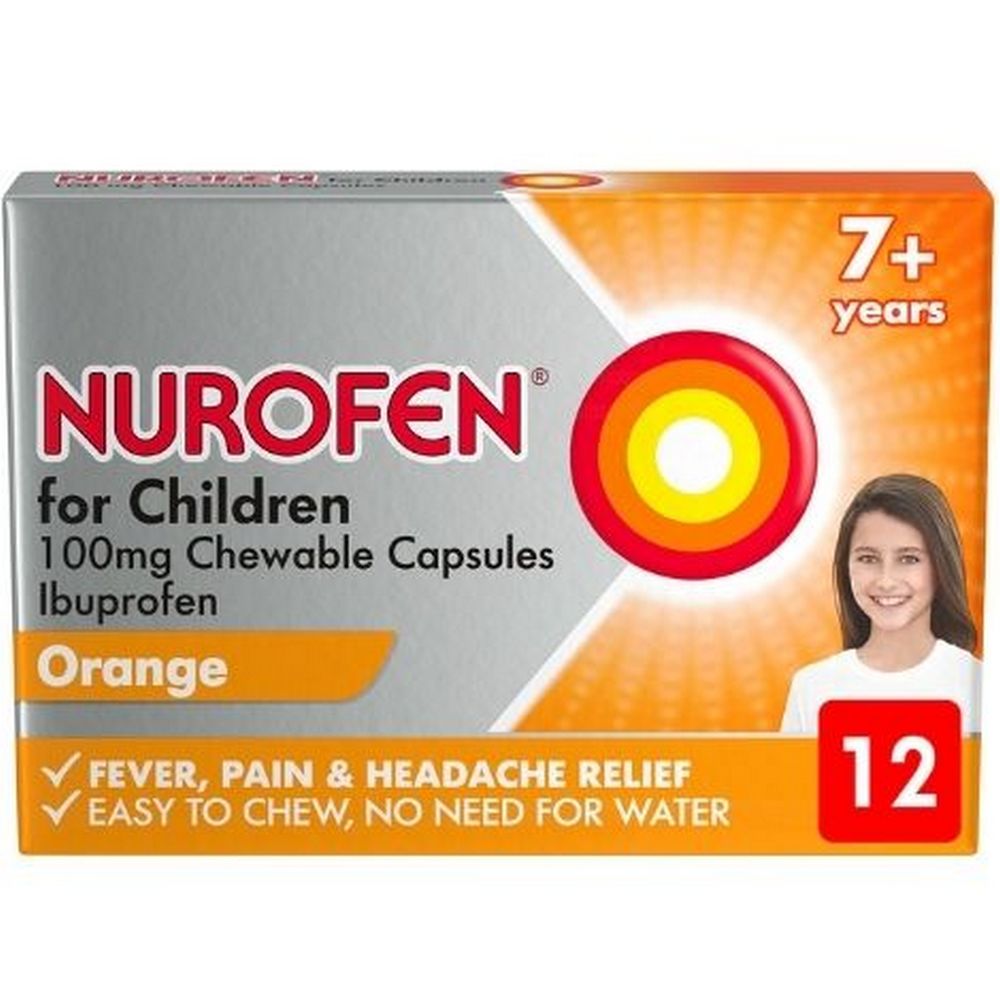 Novophen Tablets Nurofen for Children 100mg Orange 12 Chewable Capsules