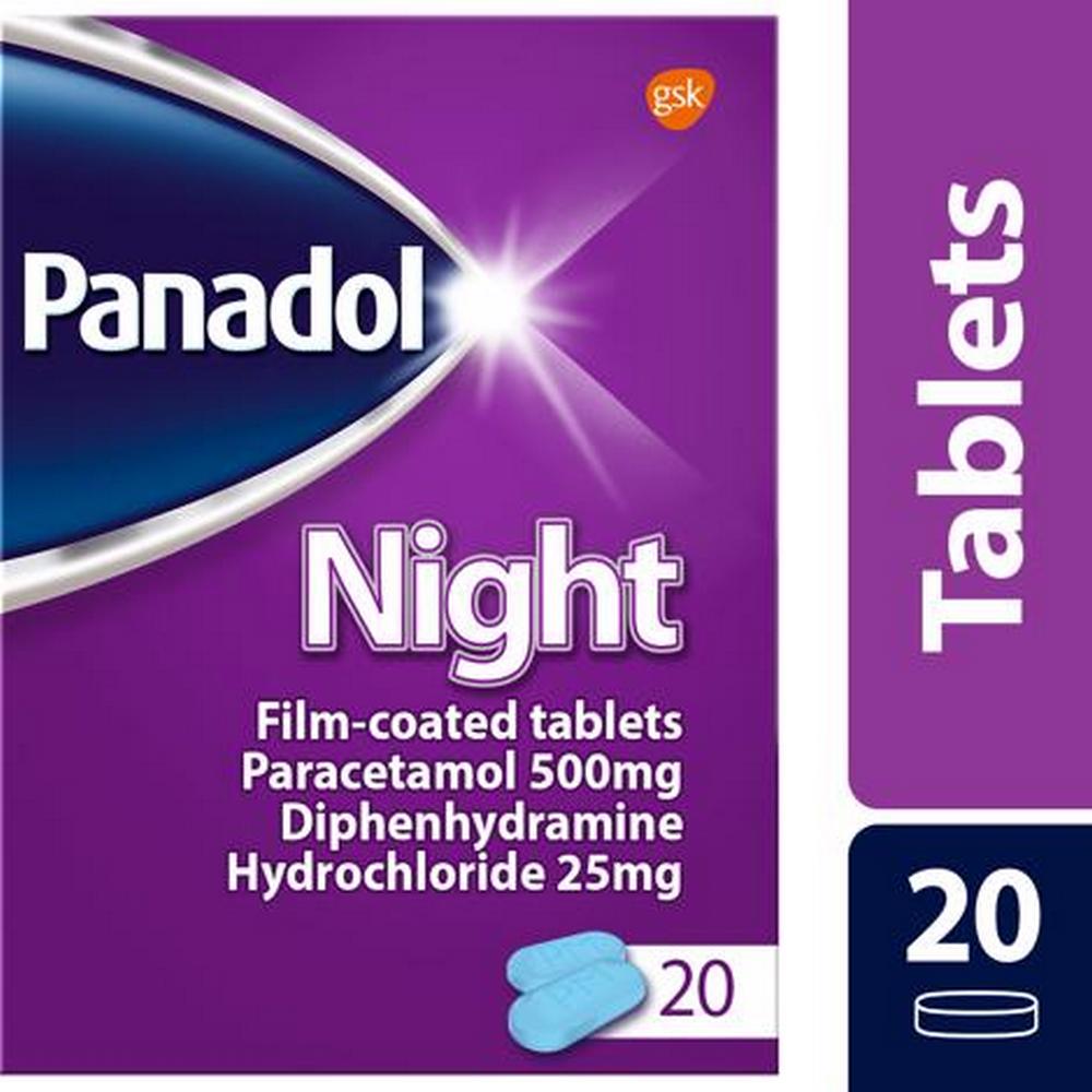 Panadol Night Tablets Paracetamol Diphenhydramine HCl 500mg/25mg 20s