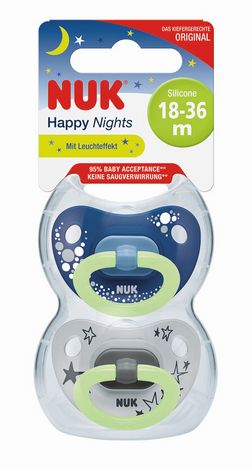NUK Happy Night Boys Silicone Soother Twin Pack Blue