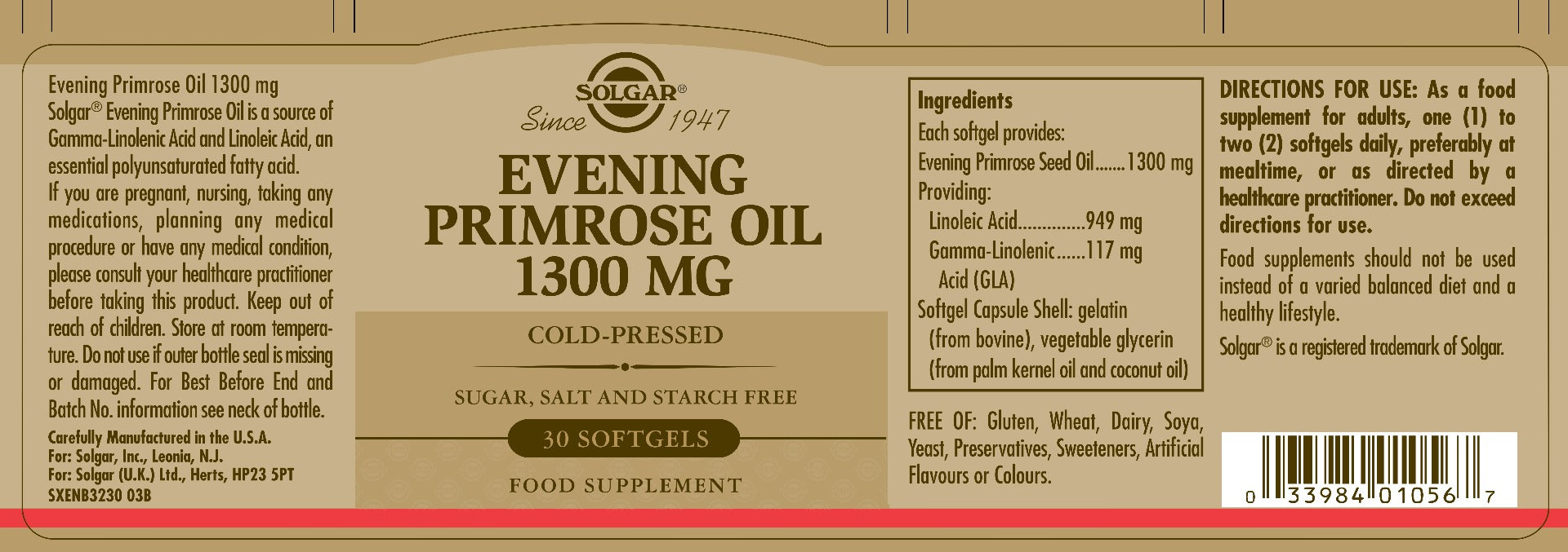 Solgar Evening Primrose Oil 1300 mg Softgels 30’s