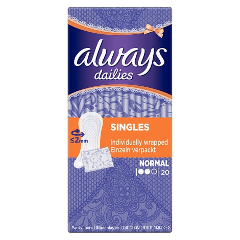 Always Dailies Pantyliners Normal Individually Wrapped 20 Liners
