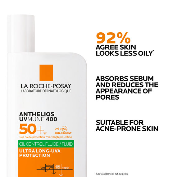La Roche Posay Anthelios UVMune 400 Oil Control Fluid SPF50+ For Oily and Blemish-Prone Skin 50ml Features