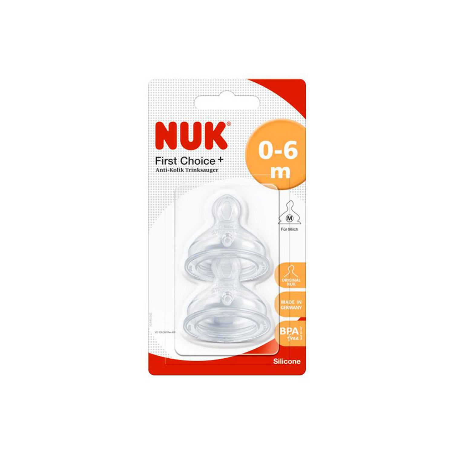 NUK First Choice Small Hole Size 1 Silicone Teat Twin Pack Medium