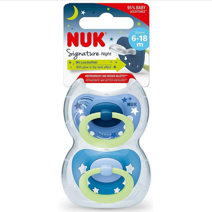 NUK Happy Night Silicone Soother Size 2 Twin Pack Blue