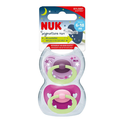 NUK Happy Night Silicone Soother Size 2 Twin Pack Pink