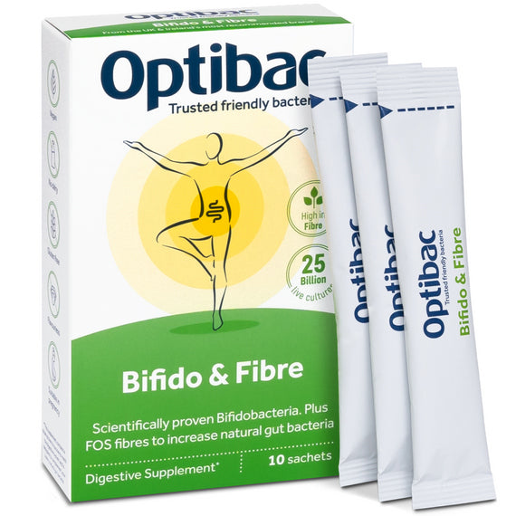 Optibac Bifido and Fibre 10 Sachets Box With Packs