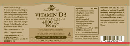 Solgar Vitamin D3 4000 IU 100 ug -Vegetable 60 Capsules