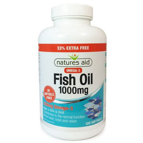 Natures Aid Fish Oil 1000mg Omega-3-120 Capsules 33% Extra Free