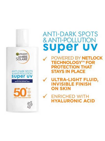 Garnier Ambre Solaire Anti-Dark Spots &amp; Anti-Pollution Super UV Protection Fluid 40ml- Benefits
