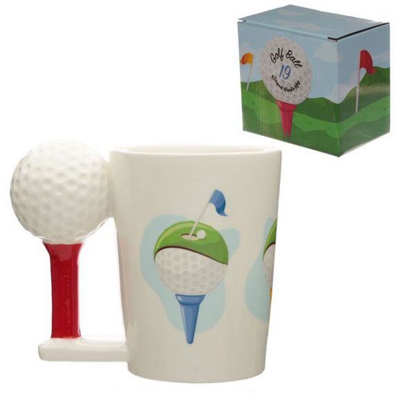 Golf Ball and Tee Ceramic Shaped Handle Mug