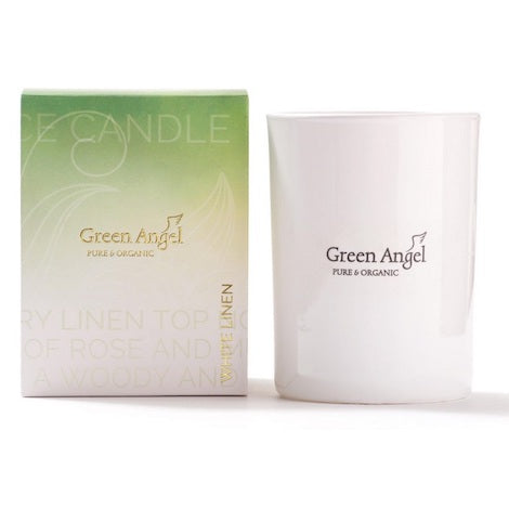 Green Angel Candle White Linen (Soy Wax)