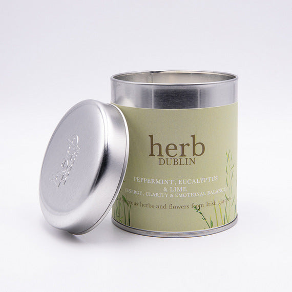 Herb Dublin Peppermint And Eucalyptus And Lime scented candle. 