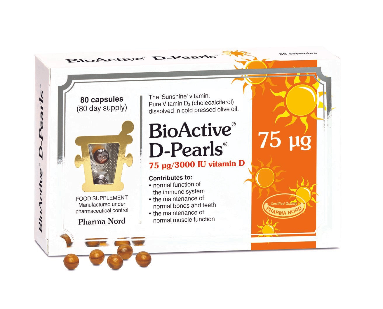 Pharma Nord Bio Active Vitamin D Phearls 75ug 80 Capsules