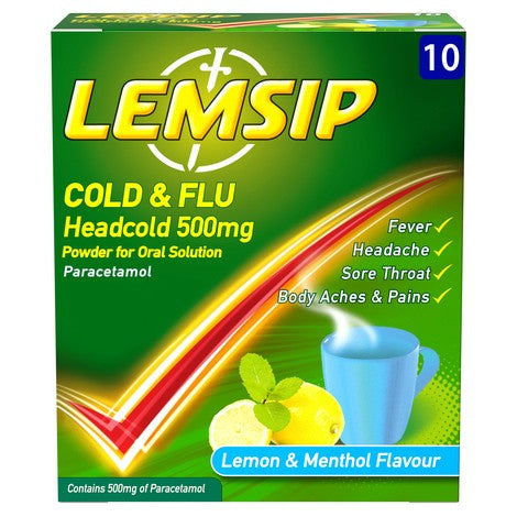 Lemsip Cold &amp; Flu Headcold Lemon &amp; Menthol 10 Sachets