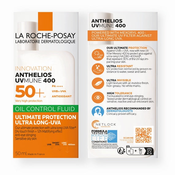 La Roche Posay Anthelios UVMune 400 Oil Control Fluid SPF50+ For Oily and Blemish-Prone Skin 50ml Pack