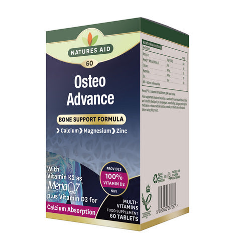 Natures Aid, Osteo Advance With Vitamin K2 (Mena Q7) &amp; D3 60 Tablets Front