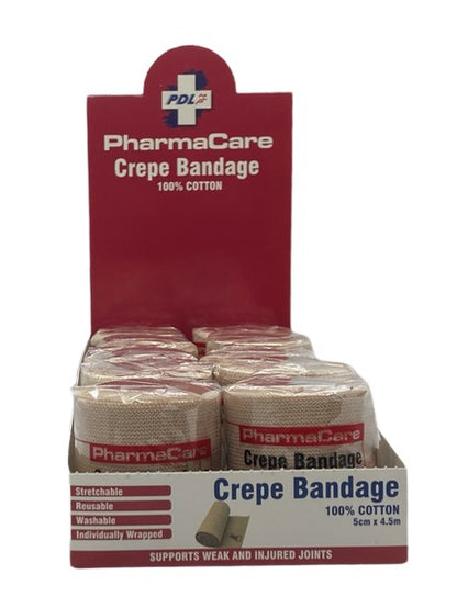 PharmaCare Crepe Bandage 5cm x 4.5m Box Front