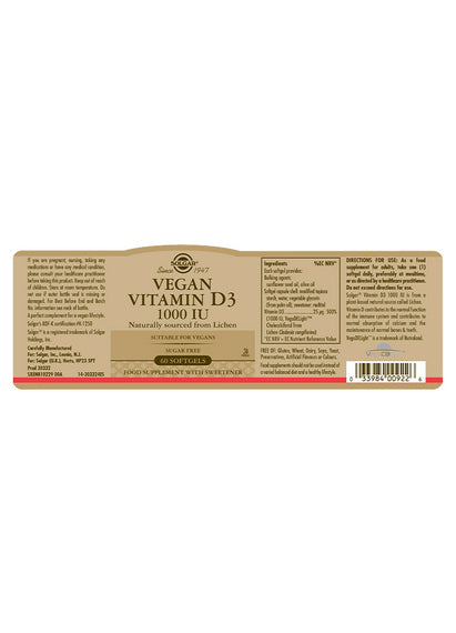 Solgar Vegan Vitamin D3 60’s