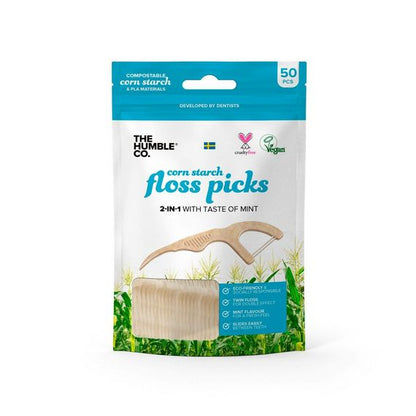 The Humble Co Corn Starch Floss Picks 2 in 1 Mint